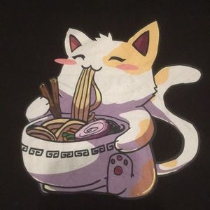 Cute Kawaii cat eating noodles size large.